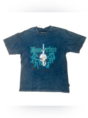 Sz xl Doctrine Blue Graphic Tee with Dagger & Lightning